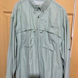 LL Bean Shirt Vented Button Up Green Outdoor Pockets